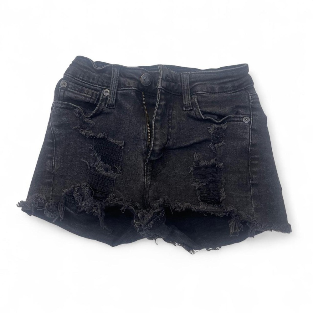 Aeropostale Vintage High Rise Shorty Black Distressed Denim Cut Off Shorts 000